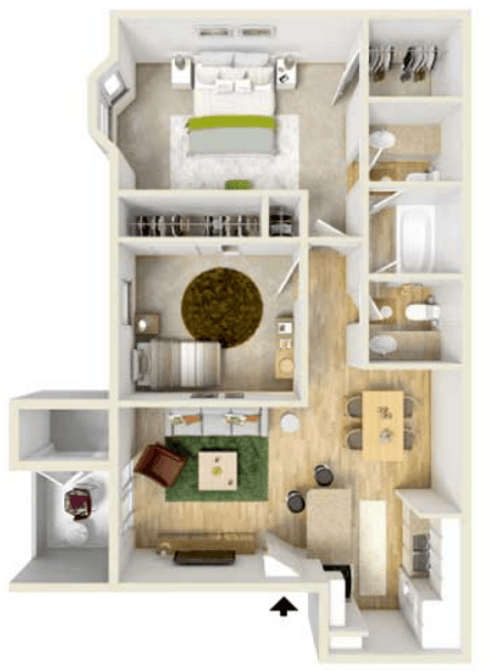Floor plan for 2 beds, 1.5 baths, 880 sqft